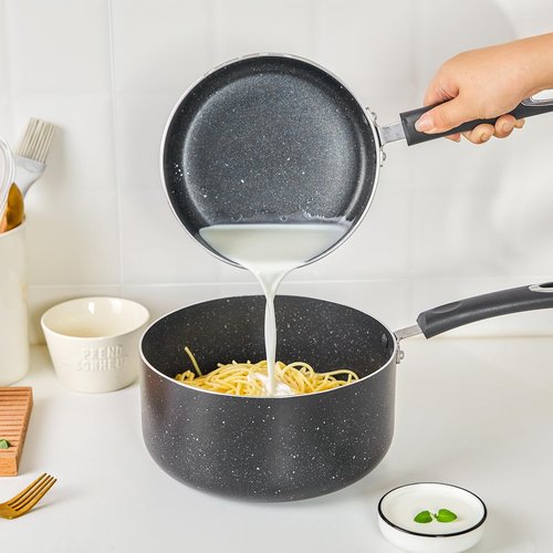RATWIA Nonstick Saucepan Set - 3-Pieces Pot Set 1 Quart & 2 Quart & 3 Quart,Ultra Non Stick Sauce Pan Small Pot with Glass Lid,Great for Home Kitchen Restaurant,Black
