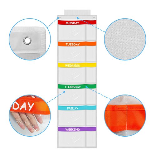ABCKEY Rainbow Weekly Kids Clothes Organizer for Daily Activity,Portable Kids Clothes Storage White (White)