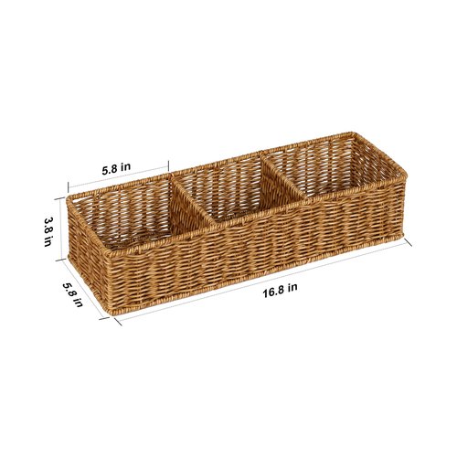 Wicker Toilet Paper Basket: 3 Water-resistant Compartments Organizer - Extra-Large Storage for Bulk Rolls & Toiletries (Farmhouse & Scandinavian, Tan)