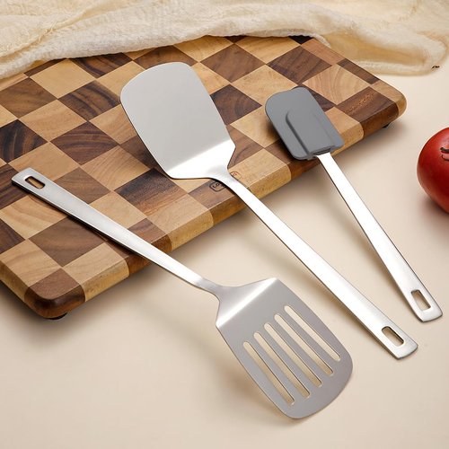 Berglander Stainless Steel Spatulas Set 3pcs, Metal Spatula Solid&Slotted&Flexible Turner, Heavy Duty Sturdy Kitchen Spatula, High Heat Resistant Cooking Utensils for Nonstick Cookware