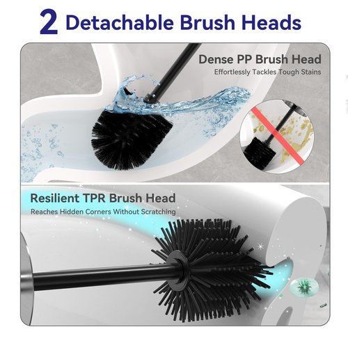 DOWRY Stainless Steel Freestanding Toilet Bowl Brush and Holder with Long Handle for Bathroom Storage Organization,Sturdy Deep Cleaning Toilet Bowl Cleaner Brush,Nickel Brushed SS304-3