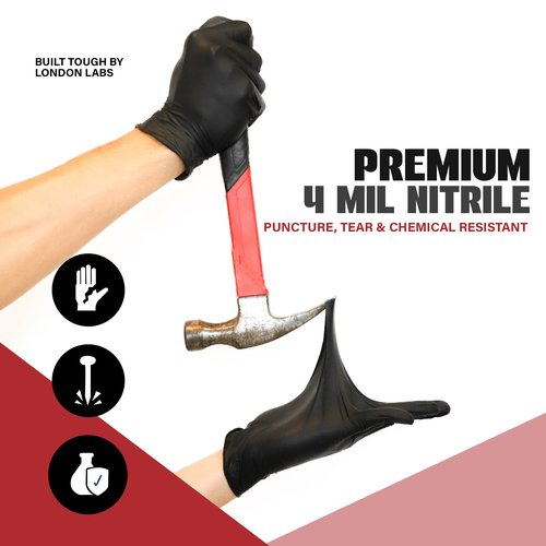 London Labs Synsafe 4 Mil - Black Nitrile Exam Gloves –Disposable Latex Free & Powder Free – Extra Strong, Rubber Gloves – First Aid Kit, Medical, EMT, Cleaning, Cooking | Pack of (100 ct)