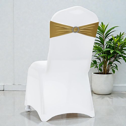 MDS Spandex Foil Chair Sashes - Universal Elastic Stretch Ties with Buckle for Weddings | Metallic Gold - Pack of 50