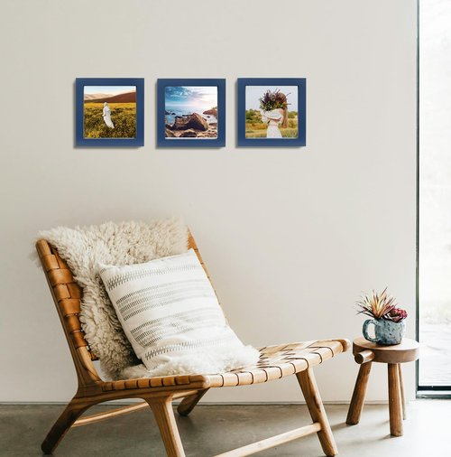 LEKAIYA 6x6 Blue Picture Frames, Square Solid Wood Photo Frame for Tabletop or Wall Mounting
