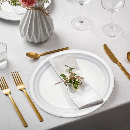 BONSINY 50 Count Disposable Plates - White Plastic Plates for Birthday Picnic BBQ Easter Spring Day (10" x 12")