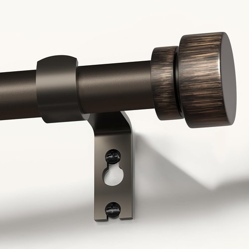 Lootkell Modern Antique Brown Bronze Curtain Rods - Adjustable 66 to 120 Inches, Heavy Duty 1" Diameter with Decorative Finials for Farmhouse Style Living Spaces