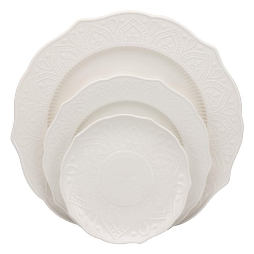 10 Strawberry Street Dahlia 10.5" White Dinner Plate, Set of 6