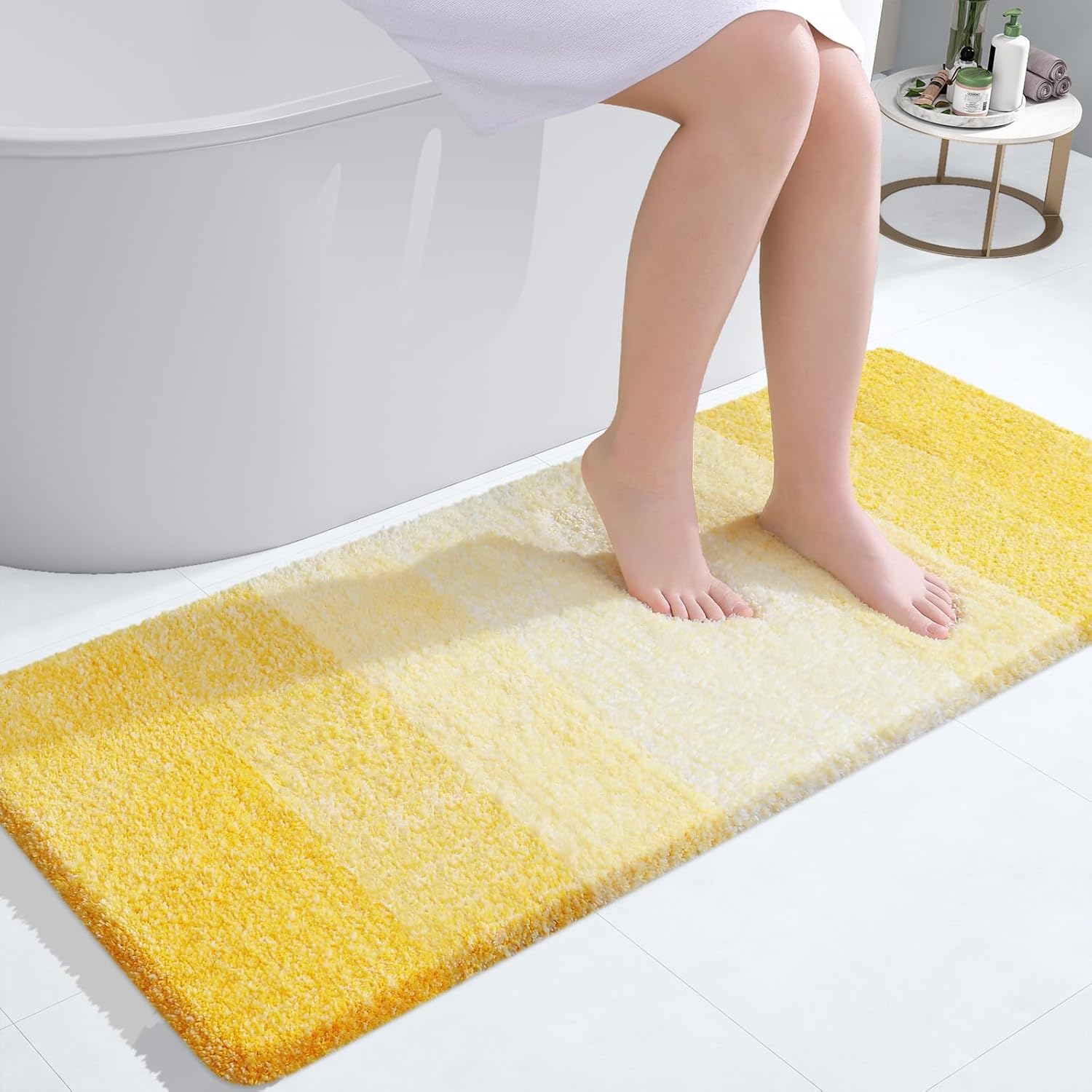 OLANLY Large Bath Mat - Extra Soft Microfiber, Quick Dry & Machine Washable, 40x24, Yellow