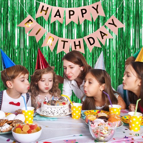 Foil Curtain Backdrop by [Brand Name] - 20 Pack Green Metallic Tinsel Fringe for Parties & Events