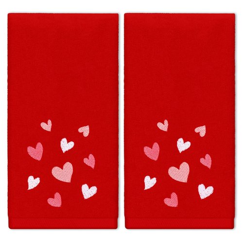 JarThenaAMCS 2Pcs Valentine's Day Hand Towels Red Pink Heart Embroidered Cotton Bathroom Towel Absorbent Bath Towel for Kitchen Dish Hand Drying Cleaning Cooking, 29.5 x 13.7 Inch