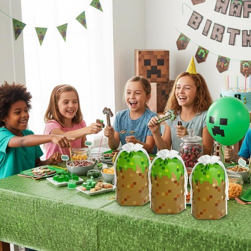 30PCS 7 x 10Inch Pixel Miner Favor Bags Pixel Themed Treat Goodie Bags for Birthday Party Supplies Video Game Party Candy Bag for Kids