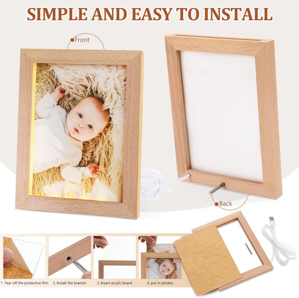 Uonlytech LED Glowing Photo Frame - Stylish Wooden Night Light for Pictures | USB Powered Display