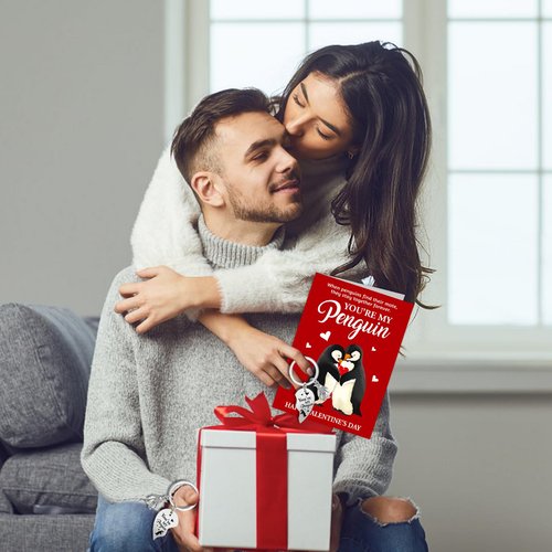HOWAF Valentine's Day Card for Him Her, You Are My Penguin Cute Romantic Wedding Anniversary Card for Wife Husband Girlfriend Boyfriend, Valentine's Day Penguin Card Penguin Keychains