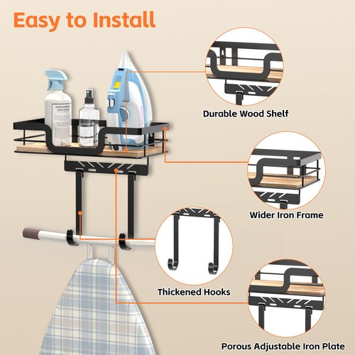 PAROTO Ironing Board Holder Wall Mount, Laundry Room Organization Storage, Black, T&V Shaped Space Saving Ironing Board Hanger for Laundry Room Decor and Accessories