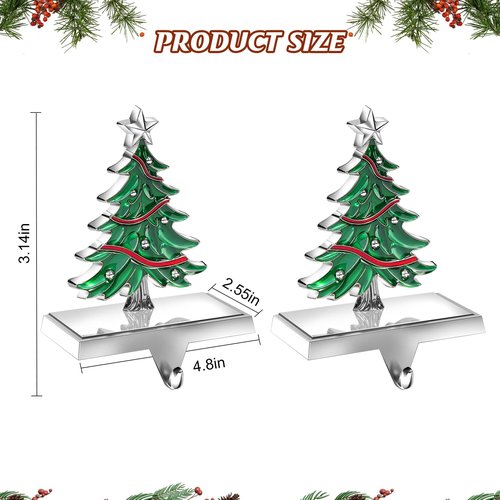 MERRI GLOW Christmas Stocking Holders for Mantle Set of 2, Heavy Duty 3D Stocking Stand Weighted Stocking Hooks Christmas Ornaments Decorations for Fireplace Tabletop