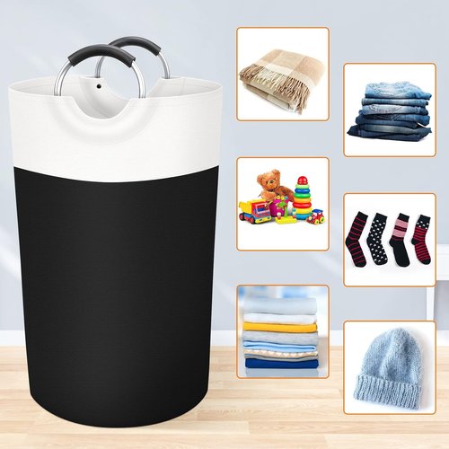 BlissTotes 90L Collapsible Laundry Basket - Waterproof Hamper with Foam Handles | Black