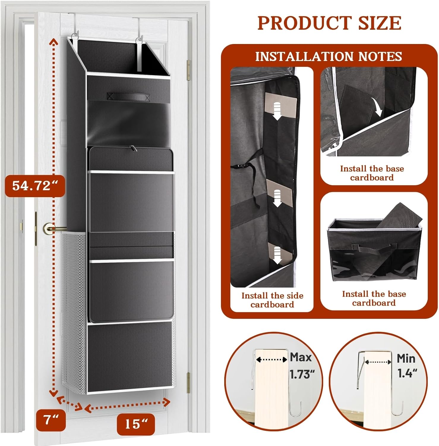 Ofiray Home 2-in-1 Wrapping Paper Organizer - Over Door or Under Bed Storage with Removable Drawer & 4 Clear Pockets