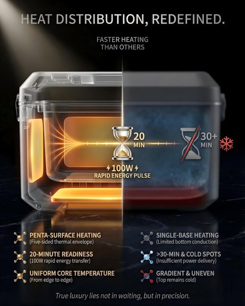 RUDAP Cordless Electric Lunch Box, 24000mAh Rechargeable 1.2L Portable Food Warmer with 5 Heating Modes, Auto Temperature Control, Heated Lunch Box – Perfect for Truck, Office, or Outdoor Worksite