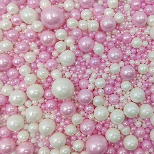 Edible White & Pink Sugar Pearls by [Brand Name] - 120G Candy Sprinkles for Cakes & Cupcakes
