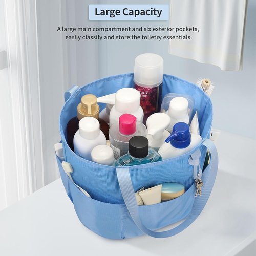 Mesh Shower Caddy - Portable Travel Toiletry Bag for Men & Women | Large Capacity Quick-Dry Design - Blue