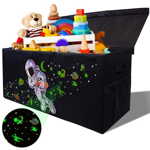 Extra Large Toy Storage Organizer For Living Room with Lids - Glow-in-Dark 40"x14"x16" Collapsible 600D Oxford Toy Chest for Kids, Boys, Girls - Durable Toy Bin for Living Room, Playroom, Nursery