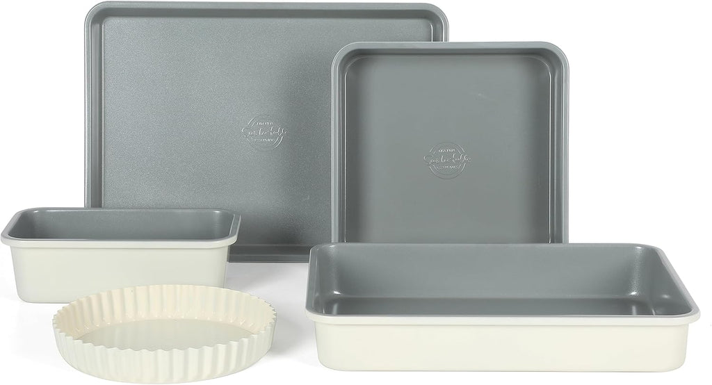 Sur La Table Carbon Steel Baking Pans Set - Premium Non-Stick, PFOA-Free, Grey & Linen White Exterior