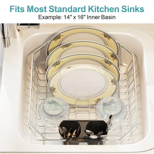 GSlife Small in Sink Dish Drying Rack - Stainless Steel Compact Dish Drainer for RV Kitchen Apartment Sink, Rust Resistant Inside Sink Rack, 1–2 Person Households, 13.1" W x 14.4" L, Silver