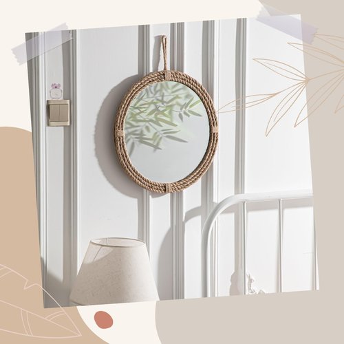 Vercraft Nautical Mirror 16 Wall Decor with Rope Wrapped Trim and Hanging Loop Round Circle Coastal Boho Mirror Nautical Rustic Decorative for The Living Room, Bedroom Bathroom and Entryway