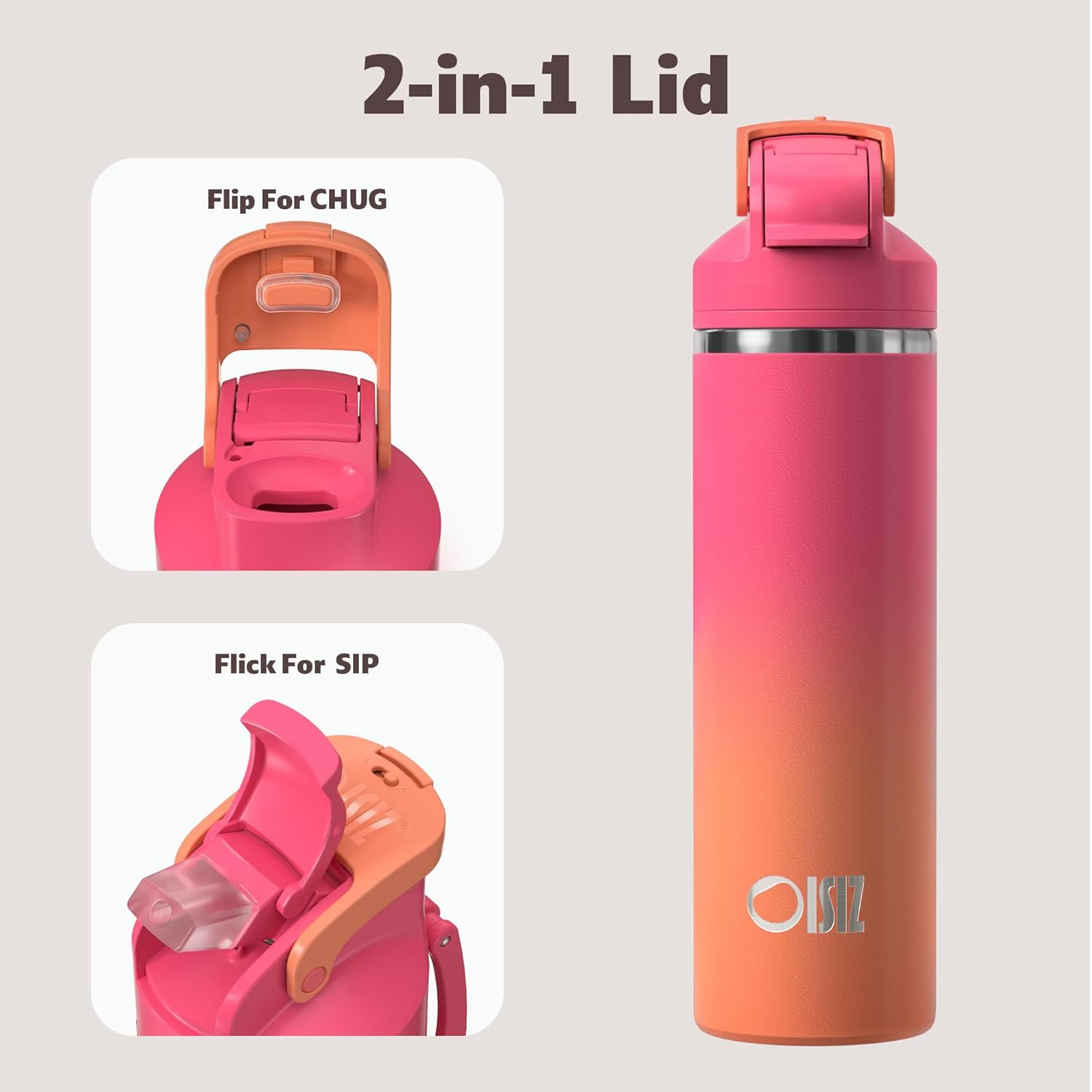 OISIZ Insulated Water Bottle - 24 oz Vacuum Stainless Steel with 2-in-1 Spout & Straw Lid | Leakproof, Keeps Drinks Cold for 24 Hours