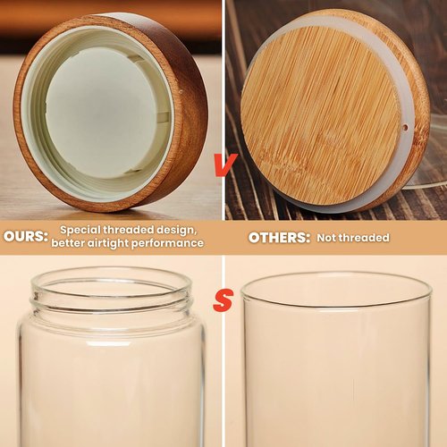 Brighomrom Set of 2 Glass Food Storage Jars, Premium Clear Glass Container Jar with Airtight Wooden Screw Lid, Kitchen Canisters for Coffee,Tea,Pasta,Cookies, Nuts,Spice,Candy,Overnight Oatmeal
