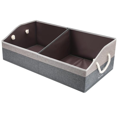 Large Dog Toy Basket With Handle, Foldable Dog Toy Box for Living Room Area, 28.5" Basket for Dog‘s Toys, Clothes, Organizers and Storage with Hard Board, Anti-slip for Pet Toys (Gray, Large)