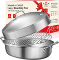GRILL BUMP Roasting Pan - 21x13 Inch Stainless Steel Turkey & Chicken Roaster with Rack and Lid