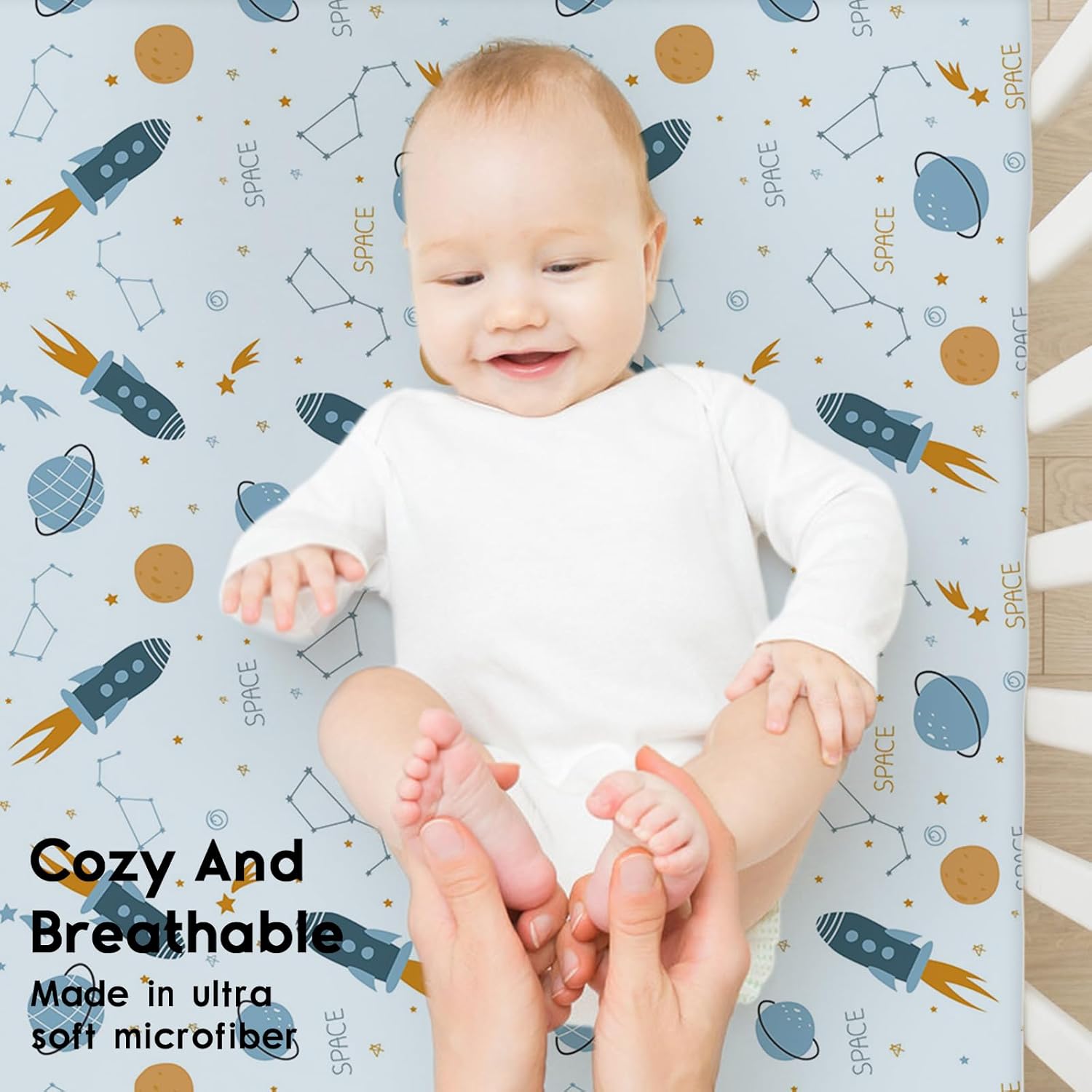 Yoofoss Fitted Baby Crib Sheets - Super Soft Microfiber 2-Pack for Standard Crib & Toddler Mattress | Blue Rocket 28x52x8in