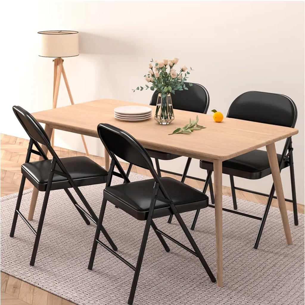 VENI HOME Folding Chairs with Padded Seats,Portable Foldable Chairs Seat with Steel Frame for Home and Office, Wedding Party Events, Black, Set of 4