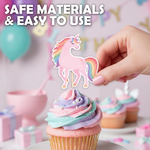 36pcs SENSUNIQ Rainbow Unicorn Cupcake Topper, Birthday Party Cake Decoration, Rainbow Cupcake Toppers Decorations for Girls Women Birthday, Christmas, Xmas, New Year Party Supplies