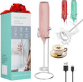 HAUSHOF Rechargeable Milk Frother Wand - Handheld Electric Foam Maker with Detachable Whisk | Pink