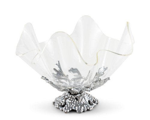 Arthur Court Acrylic Bowl Grapevine Stand Pattern Sand Casted in Aluminum with Artisan Quality Hand Polished Tarnish Free Stand Lightweight Serving Bowl Diameter: 11 inch Tall: 9.25 inch