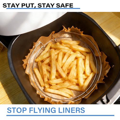 Air Fryer Liners Clip to Keep Disposable Paper Liner in Place – Prevent Parchment Paper Curling & Burning |Food Grade 304 Stainless Steel| Heat Resistant| Fit 5QT 6QT Air Fryer – 1 Pack