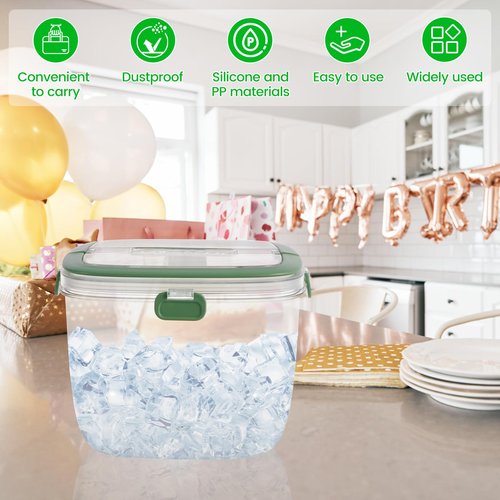 Abizarch 5L Portable Ice Cube Storage Bin, Clear Ice Bucket for Freezer with Lid & Tong for Outdoor Camping, Plastic Refrigerator Ice Cube Trays Storage Bin for Whiskey Wine Cocktail Party