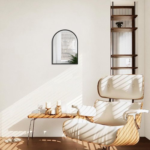 HLFMVWE Black Arched Wall Mirror Aluminum Alloy Frame Bathroom Mirror Brushed Metal Vanity Wall Mounted Mirror for LivingRoom Bedroom Entryway Room Home Decor 16"x12"