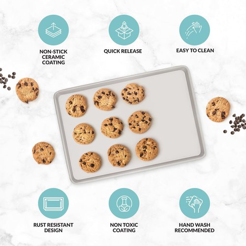 Boxiki Kitchen Nonstick Ceramic Baking Sheet/Cookie Sheet - Set of 2, Durable and Easy to Clean Baking Pans for Kitchen - Dishwasher and Freezer Safe, PFAS-Free (Half Sheet Pan)