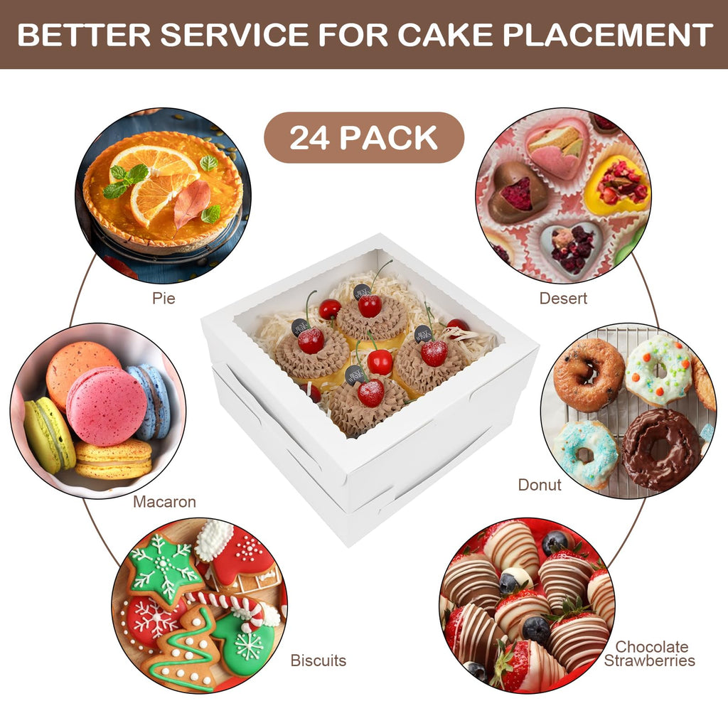 Capkyke 24pcs 9x9x2.5 Inch Pie Boxes White Bakery Boxes Cake Boxes with Window for Pies, Donuts, Cookies, Muffins, Chocolates, Party