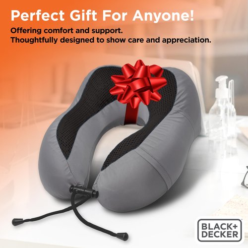 BLACK+DECKER Cooling Gel Memory Foam Neck Pillow – Travel Pillow for Plane, Car & Train – Ergonomic Neck Support, Slow Rebound Memory Foam, Washable Cover, Universal Fit, Grey