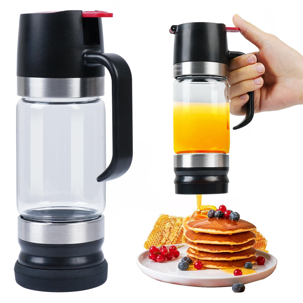 Ecopandy Honey Dispenser 12Oz No Drip with Base 2026 Upgrade, Glass Honey Jar pot with Handle, Syrup Dispenser for Coffee or Tea, Mess Free Honey Dispenser for Honey and Syrup, Honey Container