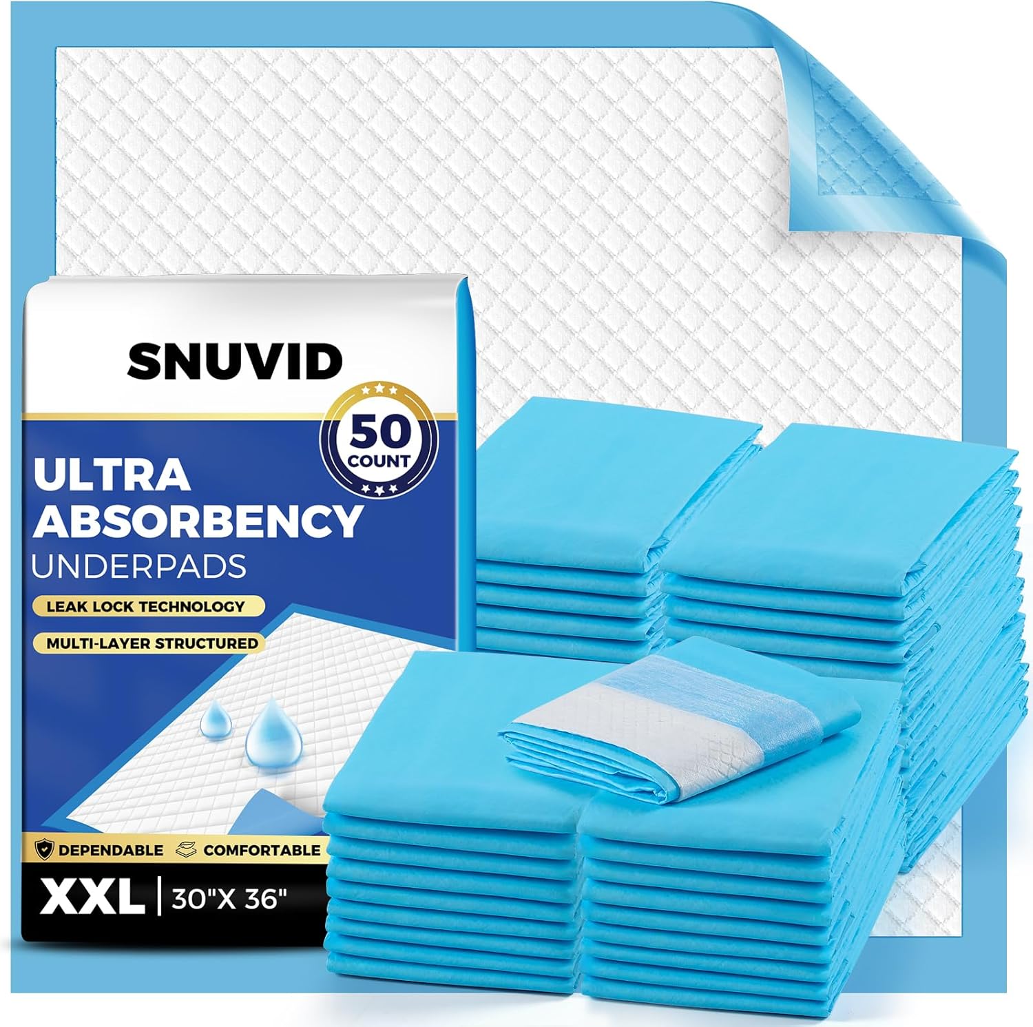 Super Absorbent Disposable Underpads - XXL Leakproof Bed Pads (30" x 36") | Quick-Dry, Ultra Thick for Heavy Incontinence - 50 Pack