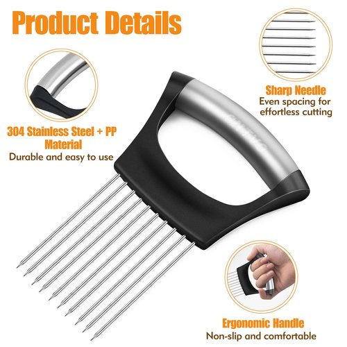 CNTVO Onion Holder for Slicing, Stainless Steel Onion Slicer, Onions Slicer Holder with Protective Cover, Multi-Use Vegetable Chopper for Onions Tomatoes Avocados Potato Eggs Kiwifruit Meat Lemon
