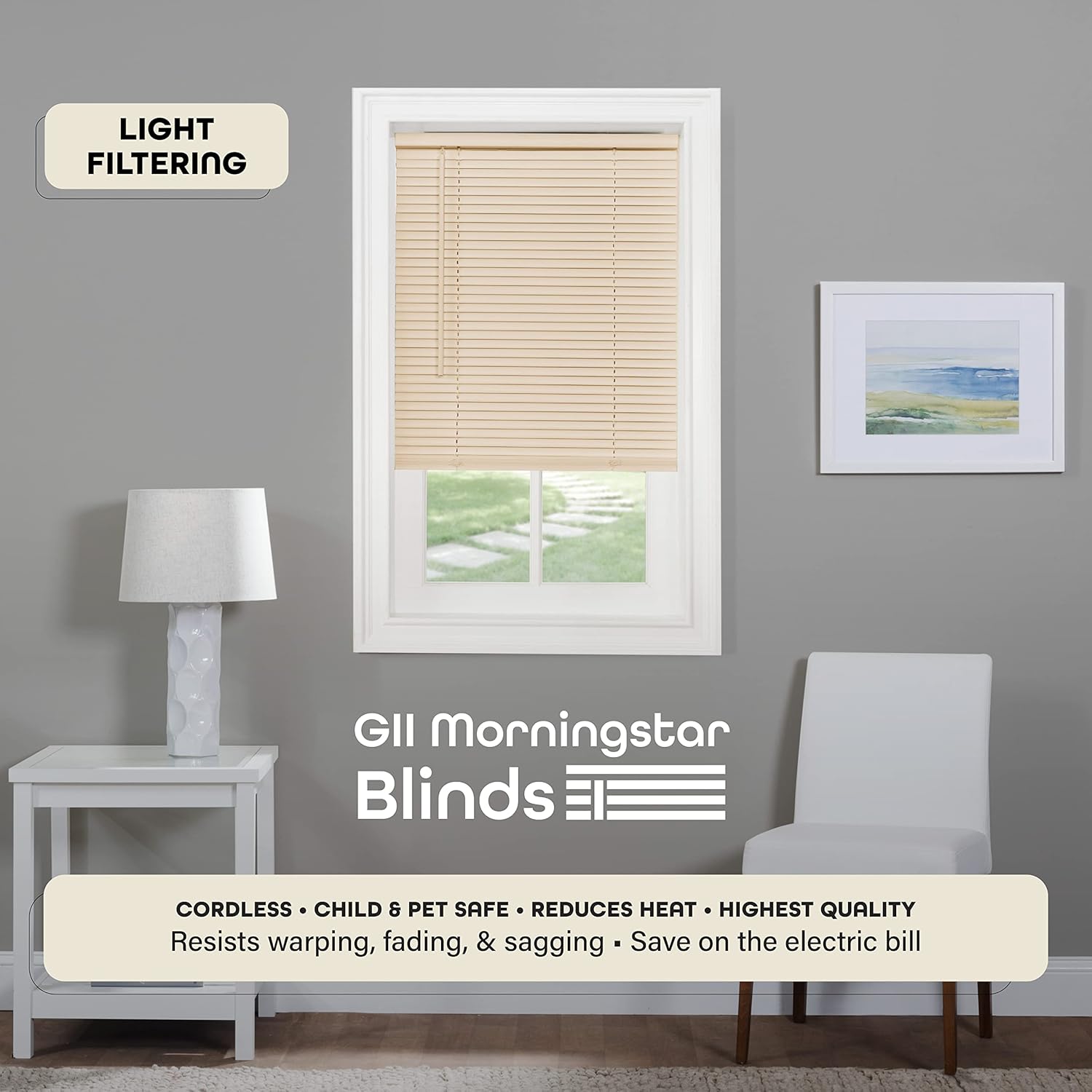 Achim Home Decor Cordless Mini Blinds - Light Filtering, 23" W x 72" L, 1" Slat - Alabaster Color
