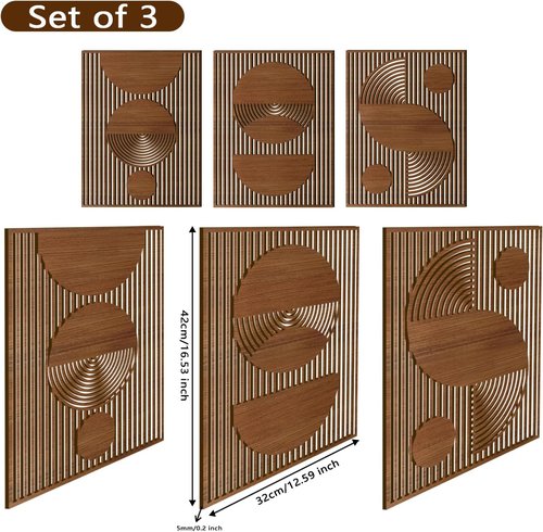 Homenthus 3 Pcs Abstract Wood Wall Art - Mid Century Modern Geometric Decor for Boho Spaces