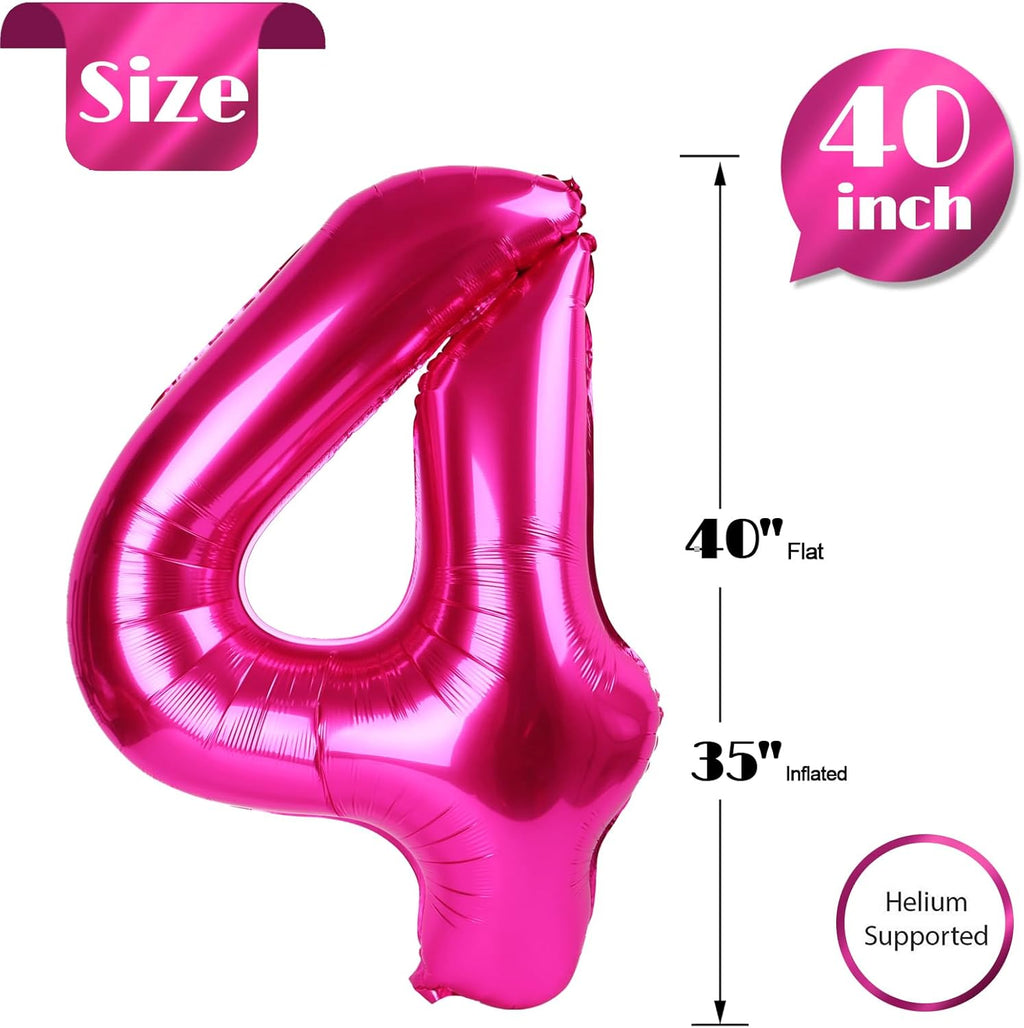 Number 4 Balloon by [Brand Name] - 40 Inch Hot Pink Foil Balloon for 4th Birthday Party Decorations