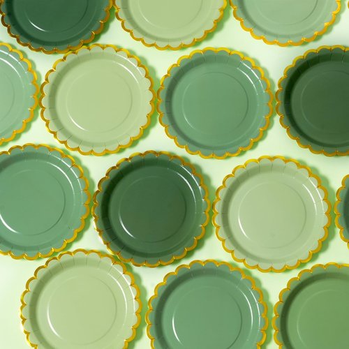Leapig Green mix scalloped party plates with napkins and fork gold foil border, 24 Guest disposable Tableware Set Sage Green Party Decoration for Birthday Coquette Bridal Baby Shower Valentines